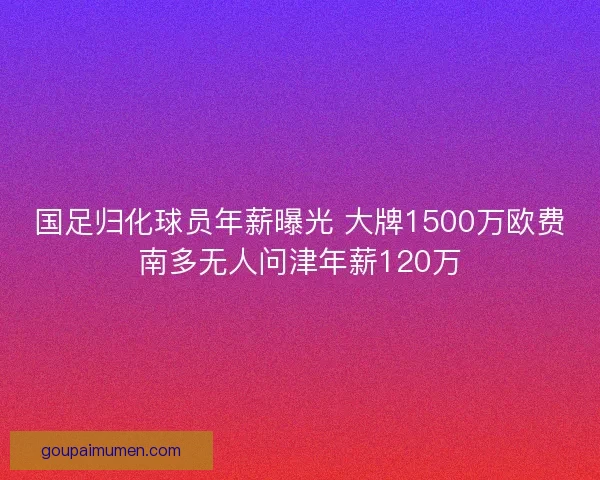 国足归化球员年薪曝光 大牌1500万欧费南多无人问津年薪120万